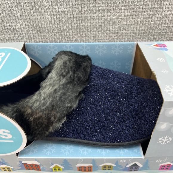 NEW Totes Slippers Faux Fur Memory Foam Woman's Large 8-9 Navy Sparkle - Picture 6 of 7